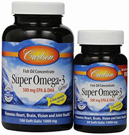 Carlson Super Omega 3 1000mg 130 Fish Gelatin Softgels (100+30 Free)